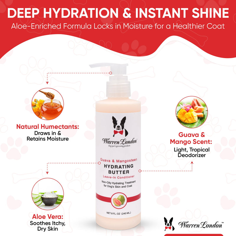 Warren London Hydrating Butter - For Dog's Skin & Coat - Leave-In Moisturizer Spa Product White Smoke Guava & Mango,Pomegranate & Acai,Unscented