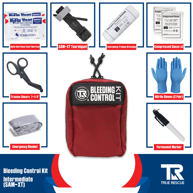 True Rescue Kit x2 with Wall Mount Dual Kit Wall Mount Package Bleeding Control Bundles Light Gray Intermediate Kit / SAM XT Tourniquet / Black