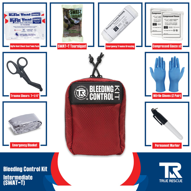 True Rescue Kit x2 with Wall Mount Dual Kit Wall Mount Package Bleeding Control Bundles Midnight Blue Intermediate Kit / SWAT-T Tourniquet / Black