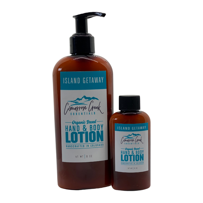 Cimarron Creek Essentials Island Getaway Organic Hand & Body Lotion Lotion & Moisturizer Slate Gray 8oz - Plastic Bottle,8oz - Glass Bottle,2oz