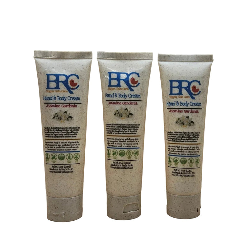 By Robin Creations Vegan Ultra-Moisturizing Hand & Body Cream Lotion & Moisturizer White Smoke Jasmine Gardenia / 3 (3.4 oz) Biodegradable Tubes