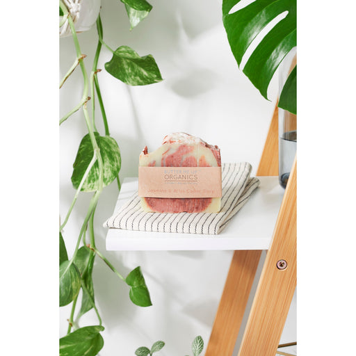 Butter Me Up Organics Jasmine, Atlas Cedar, & Pine Organic Soap Essential Oils Soap Light Gray Jasmine Atlas Cedar & Pine Soap,Jasmine Atlas Cedar & Pine Soap + Stained Wood Bamboo Soap Dish
