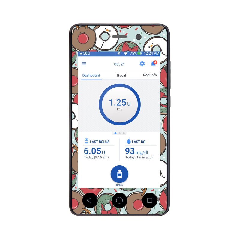 Peelz Jolly Donuts Sticker for Omnipod DASH® PDM – Pump Peelz Peelz/Stickers White Smoke Whole System Peelz (front + case),Front Peelz