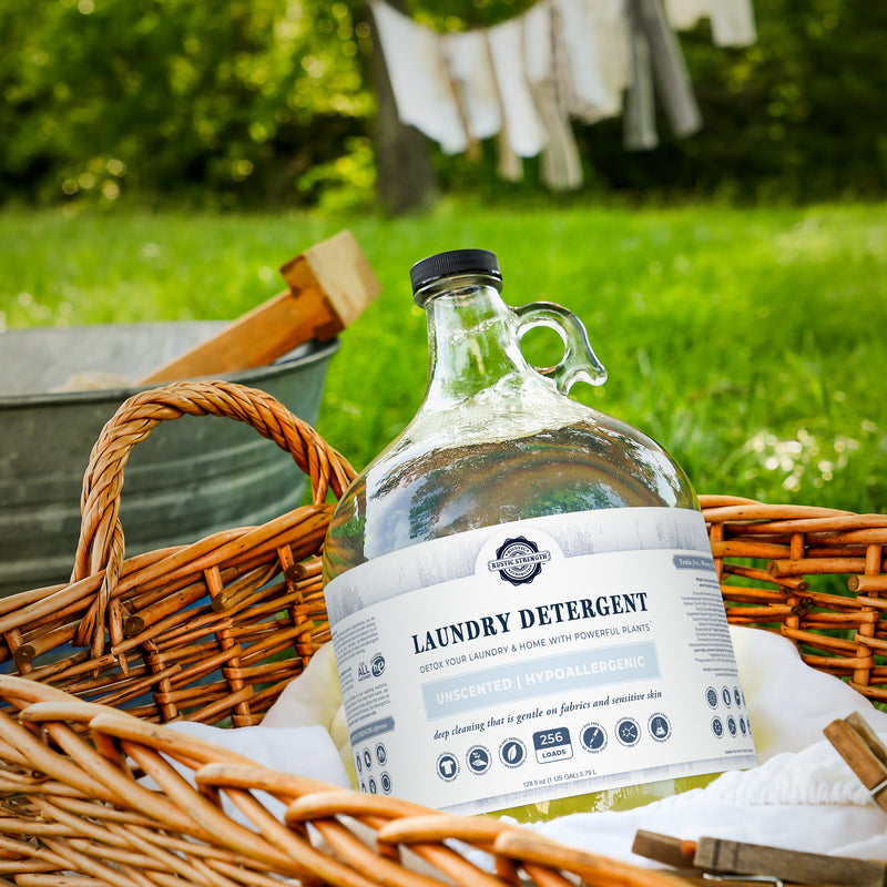 Rustic Strength Laundry Detergent | Mama + Baby Safe Laundry Detergent Dark Green 24 oz Glass,Half Gallon Plastic,Half Gallon Glass,Gallon Plastic,Gallon Glass,5 Gallon Eco Jug with Spout,5 Gallon Eco Jug with Pump