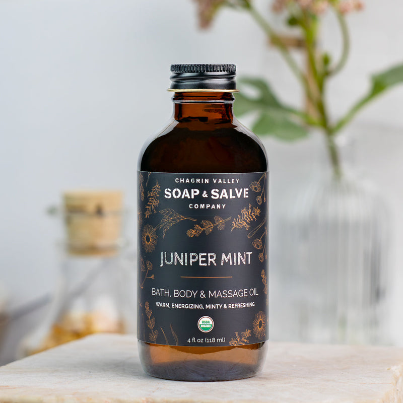 Chagrin Valley Soap & Salve Bath & Body Oil: Juniper Mint Body Oil Gray 4 fl oz Glass Bottle