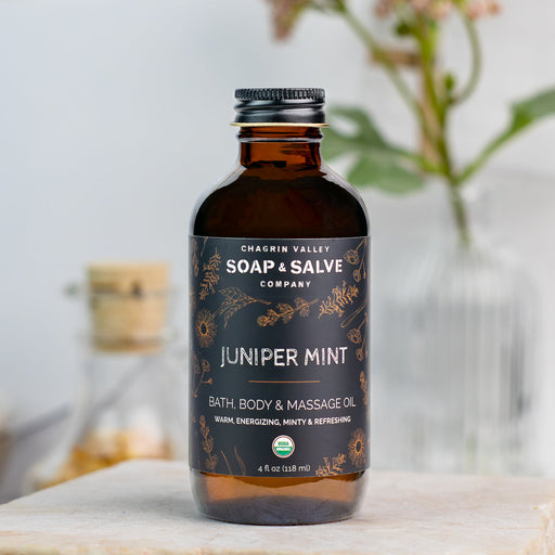 Chagrin Valley Soap & Salve Bath & Body Oil: Juniper Mint Body Oil Gray 4 fl oz Glass Bottle