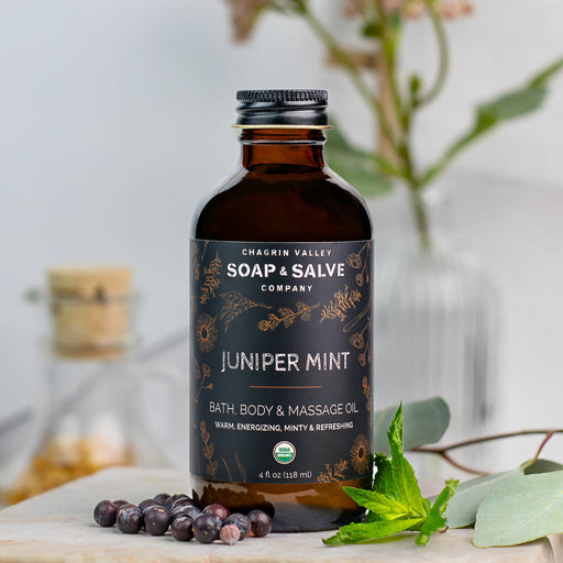 Chagrin Valley Soap & Salve Bath & Body Oil: Juniper Mint Body Oil Gray 4 fl oz Glass Bottle
