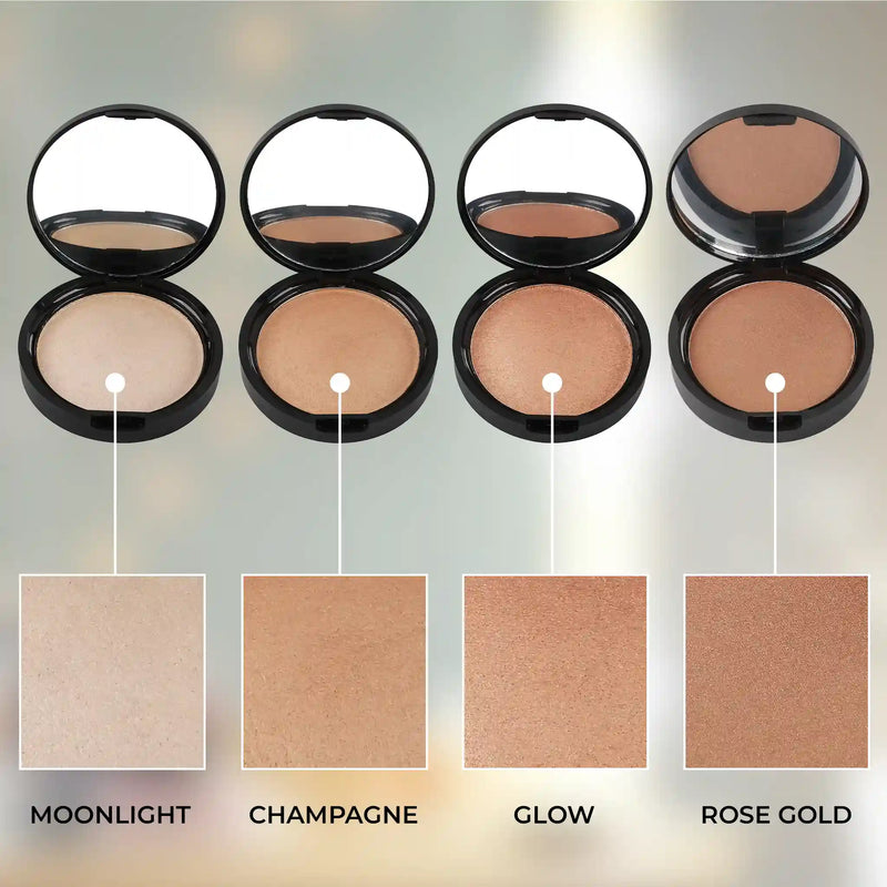 Prolux Cosmetics Satin Glow Highlighter HIGHLIGHT White Smoke #1-Moonlight,#2-Champagne,#3-Glow,#4-Rose Gold