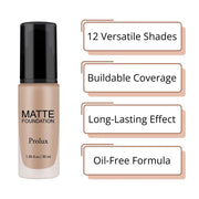 Prolux Cosmetics Lightweight Matte Foundation face foundation White Smoke 1 Natural Beige,2 Soft Ivory,3 Creamy Beige,4 Medium Beige,5 Soft Beige,6 Dark Beige,11 Golden Neutral,12 Nude Fair,13 Honey,14 Honey Fair,15 Golden Dark,16 Spiced Almond