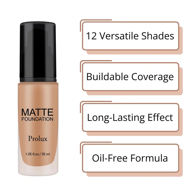 Prolux Cosmetics Lightweight Matte Foundation face foundation White Smoke 1 Natural Beige,2 Soft Ivory,3 Creamy Beige,4 Medium Beige,5 Soft Beige,6 Dark Beige,11 Golden Neutral,12 Nude Fair,13 Honey,14 Honey Fair,15 Golden Dark,16 Spiced Almond