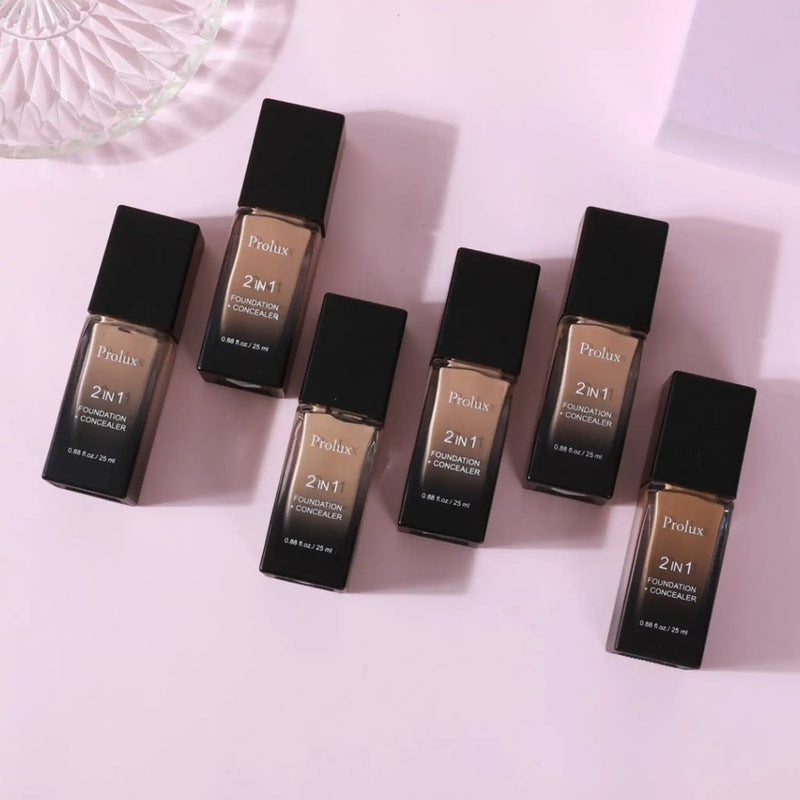 Prolux Cosmetics 2 in 1 Foundation and Concealer face foundation Lavender 1 Cashew,2 Pecan,3 Bisque,4 Chestnut,5 Almond,6 Cocoa