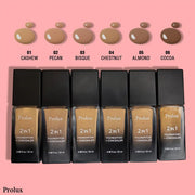 Prolux Cosmetics 2 in 1 Foundation and Concealer face foundation Light Pink 1 Cashew,2 Pecan,3 Bisque,4 Chestnut,5 Almond,6 Cocoa