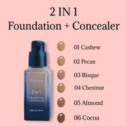 Prolux Cosmetics 2 in 1 Foundation and Concealer face foundation Pink 1 Cashew,2 Pecan,3 Bisque,4 Chestnut,5 Almond,6 Cocoa