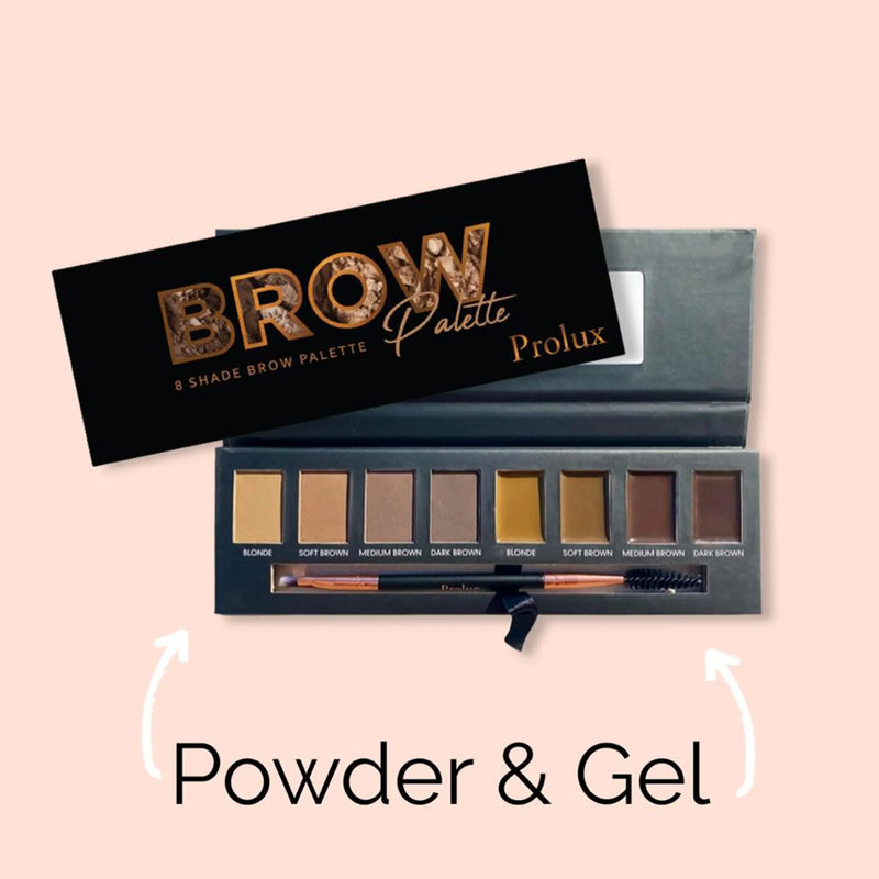 Prolux Cosmetics Eyebrow Makeup Kits | 8 Shade Brow Palette with Brush brow gel/palette Antique White