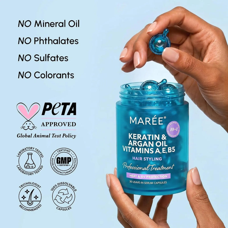Maree Keratin Oil Capsules for Frizz Control Pale Turquoise 1 item - Complete your routine,2 items - Good choice,3 items - Best price
