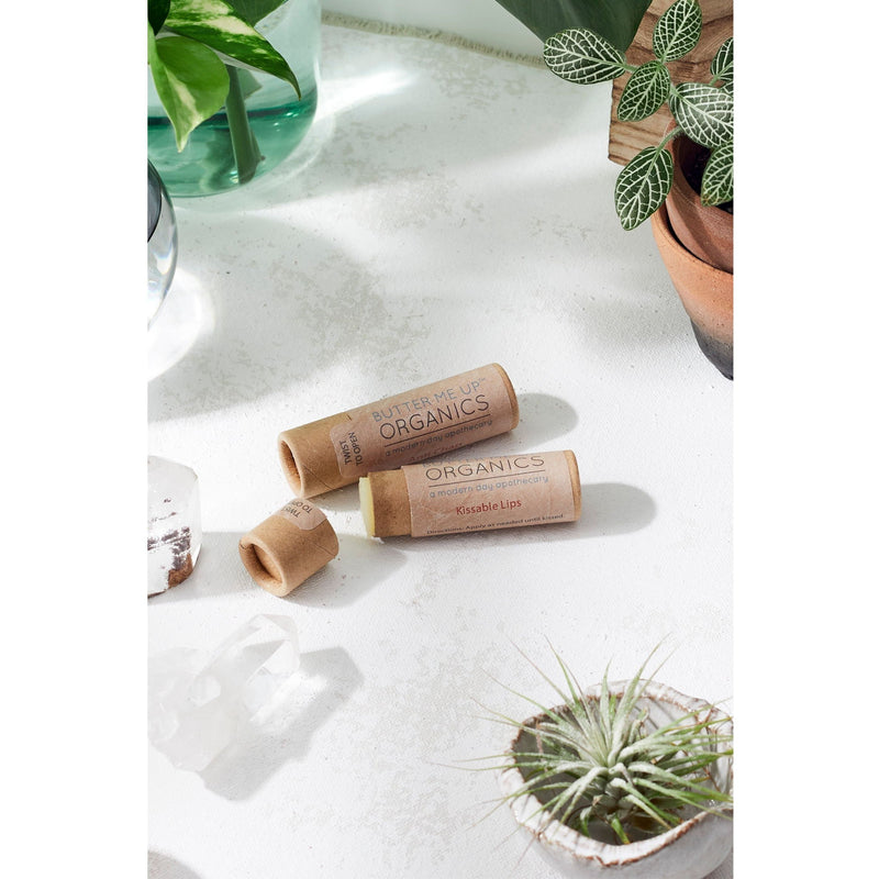 Butter Me Up Organics Kissable Lips / Chapstick Lip Balm / PAPERBOARD Tube Face Light Gray
