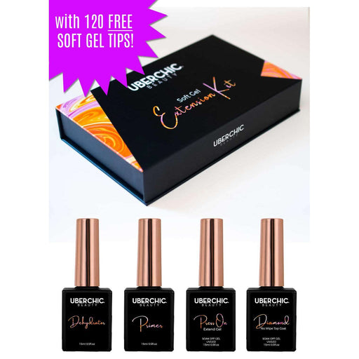 UberChic Beauty Soft Gel Kit: 3-Step Soak Off Nail Extension System with Bonus Gel Top Coat + FREE Soft Gel Tips! False Nails Misty Rose Coffin Long,Coffin Medium,Stiletto Medium,Almond Medium,Square Medium