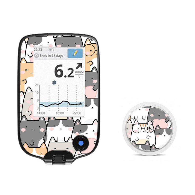 Peelz Kitty Cartoon Freestyle Libre 2 Peelz/Stickers White Smoke Receiver + Sensor