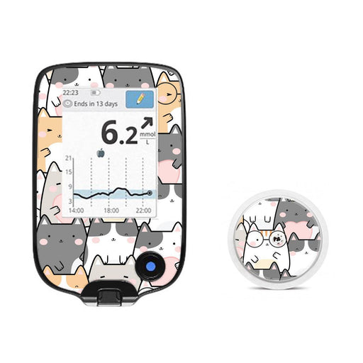 Peelz Kitty Cartoon Freestyle Libre 2 Peelz/Stickers White Smoke Receiver + Sensor