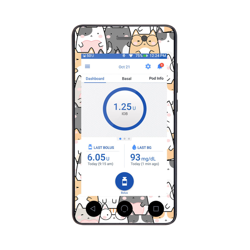 Peelz Kitty Cartoon Sticker for Omnipod DASH® PDM – Pump Peelz Peelz/Stickers White Smoke Whole System Peelz (front + case),Front Peelz,Case Peelz