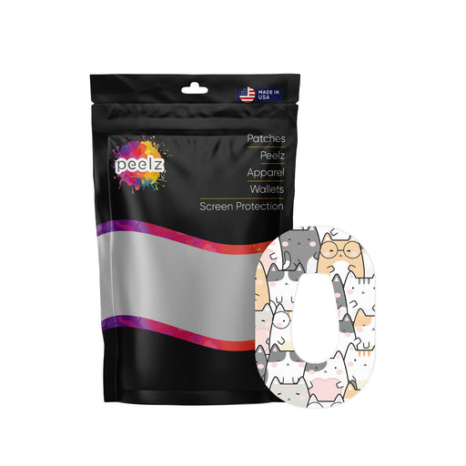 Peelz Kitty Cartoon Dexcom G6 Patch Tape - Pump Peelz Patch Medical Tape White Smoke 4-Pack (Set of 4 Patches)