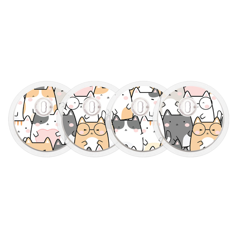 Peelz Kitty Cartoon for the FreeStyle Libre 3 Plus & Lingo  Sensor Peelz/Stickers White Smoke 4-pack (Set of 4 Stickers)