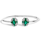 Bids.com Sterling Silver White Topaz and Green Emerald Floral Bangle Bracelet Bracelets White Smoke White.Sterling Silver / 6.5