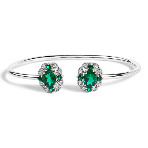 Bids.com Sterling Silver White Topaz and Green Emerald Floral Bangle Bracelet Bracelets White Smoke White.Sterling Silver / 6.5