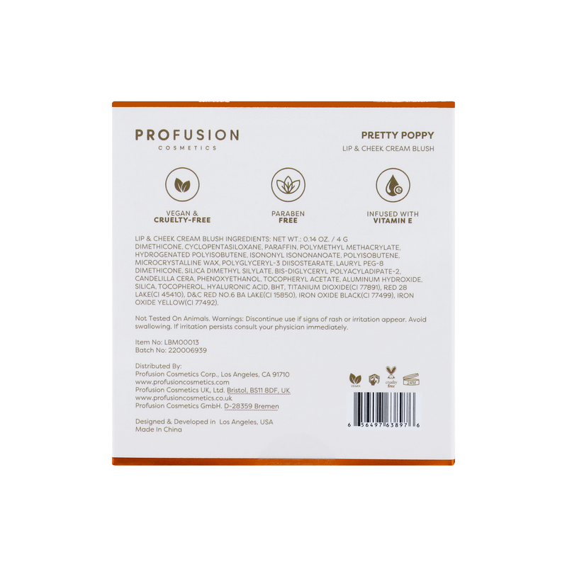 Profusion Cosmetics Petal Perfect | Pretty Poppy Lip & Cheek Cream Blush Face Lavender