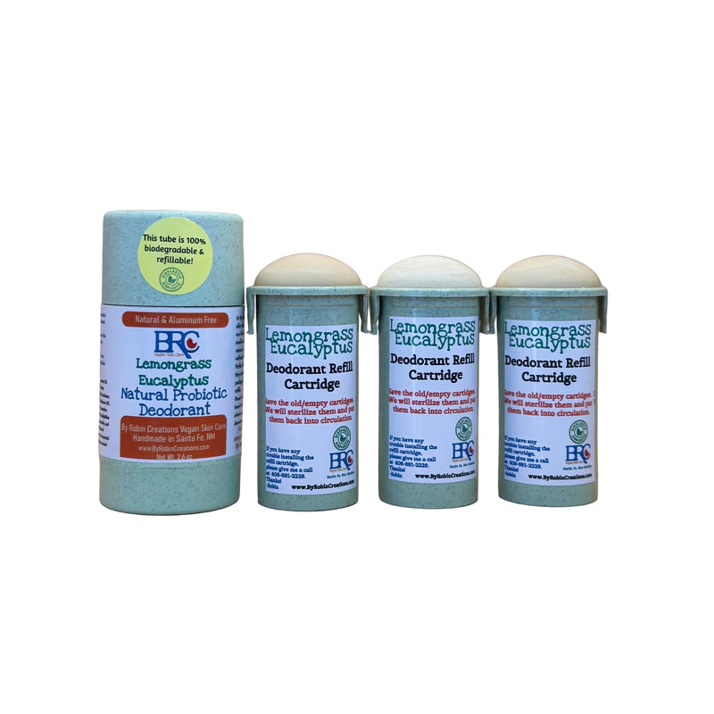 By Robin Creations Natural Probiotic Deodorant Stick Deodorant & Body Care White Smoke Lemongrass-Eucalyptus / 1 Full Tube + 3 Refills
