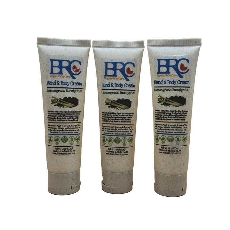 By Robin Creations Vegan Ultra-Moisturizing Hand & Body Cream Lotion & Moisturizer White Smoke Lemongrass Eucalyptus / 3 (3.4 oz) Biodegradable Tubes