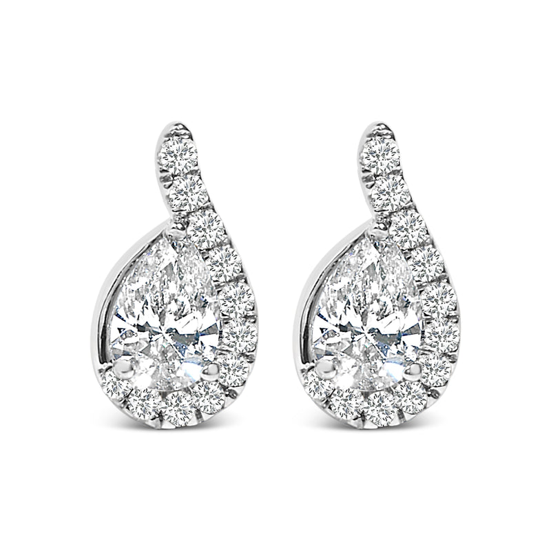 Bids.com 14K White Gold 5/8 Cttw Lab Grown Diamond Tear Drop Halo Stud Earring Earrings White Smoke White.Gold / 0.65