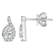 Bids.com 14K White Gold 5/8 Cttw Lab Grown Diamond Tear Drop Halo Stud Earring Earrings White Smoke White.Gold / 0.65