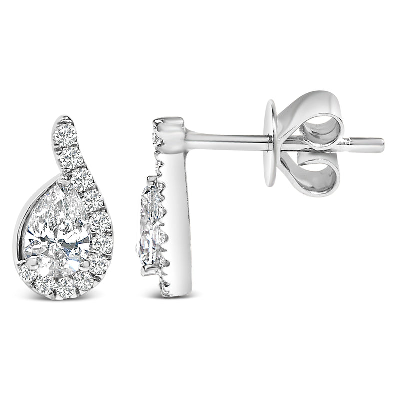 Bids.com 14K White Gold 5/8 Cttw Lab Grown Diamond Tear Drop Halo Stud Earring Earrings White Smoke White.Gold / 0.65