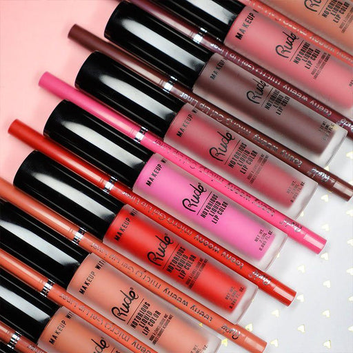 Rude Cosmetics Rude Lip Kit Lip Makeup Rosy Brown Obscene Gesture & She's Basic,Below the Belt & Simply Nude,False Hope & Blushing Bare,Radical Red & Seeing Red,Harmful Act & I'm A Flirt,Wicked Thoughts & Wild Ride,Deeply Disturbed & Temptation,Going Topless & Guess Again,Undressed & In The Buff