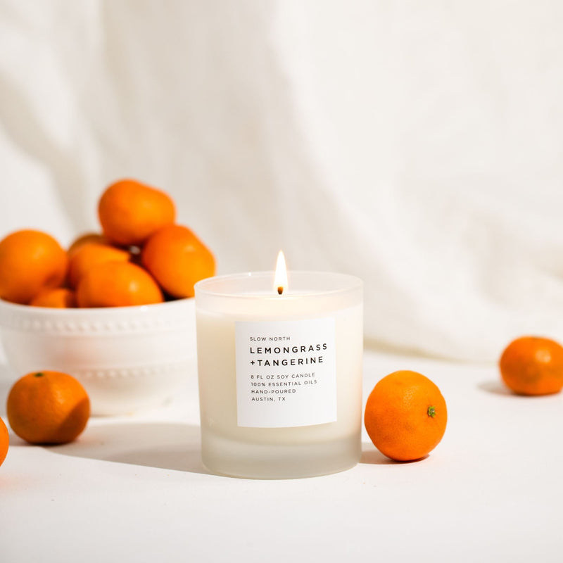 Slow North Lemongrass + Tangerine - Signature Candle Frosted Candles Misty Rose