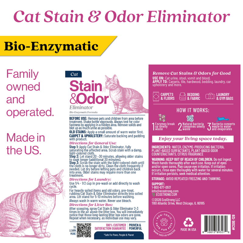EcoStrong Cat Stain and Odor Eliminator Pet & Animal > Cat Stain & Odor White Smoke 1 Gallon Jug,32 oz Sprayer,32 oz Sprayer Bottle and 1 Gallon Refill