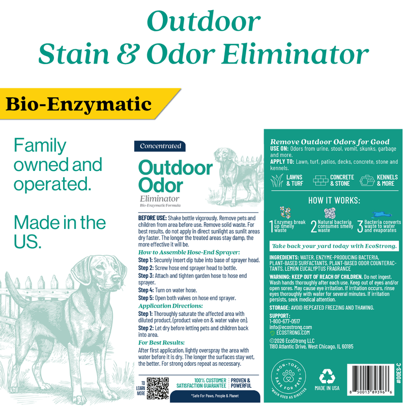 EcoStrong Outdoor Odor Eliminator Pet & Animal > Outdoor Odor White Smoke 1 Gallon Jug and Multi Use Sprayer,1 Gallon Jug and Hose End Sprayer,1 Gallon Jug,32 oz Sprayer Bottle and 1 Gallon Refill,32 oz Sprayer Bottle,10 x 2 oz Shots and Sprayer Bottle,5 Gallon Pail