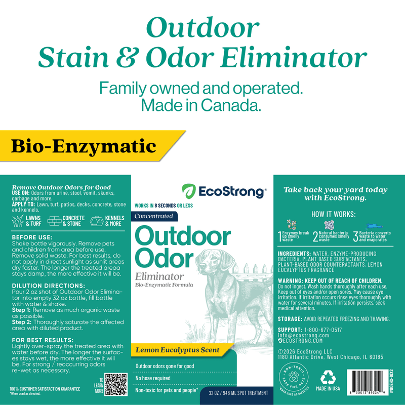 EcoStrong Outdoor Odor Eliminator Pet & Animal > Outdoor Odor White Smoke 1 Gallon Jug and Multi Use Sprayer,1 Gallon Jug and Hose End Sprayer,1 Gallon Jug,32 oz Sprayer Bottle and 1 Gallon Refill,32 oz Sprayer Bottle,10 x 2 oz Shots and Sprayer Bottle,5 Gallon Pail