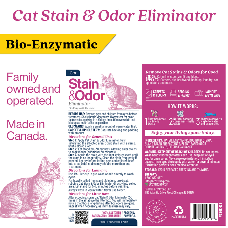EcoStrong Cat Stain and Odor Eliminator Pet & Animal > Cat Stain & Odor White Smoke 1 Gallon Jug,32 oz Sprayer,32 oz Sprayer Bottle and 1 Gallon Refill