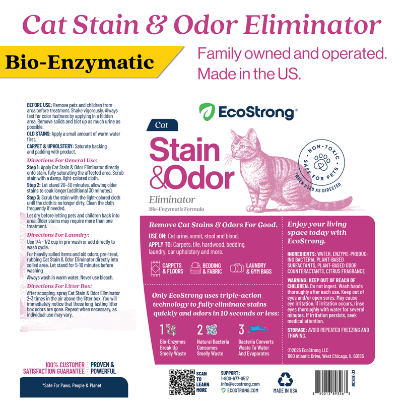 EcoStrong Cat Stain and Odor Eliminator Pet & Animal > Cat Stain & Odor White Smoke 1 Gallon Jug,32 oz Sprayer,32 oz Sprayer Bottle and 1 Gallon Refill