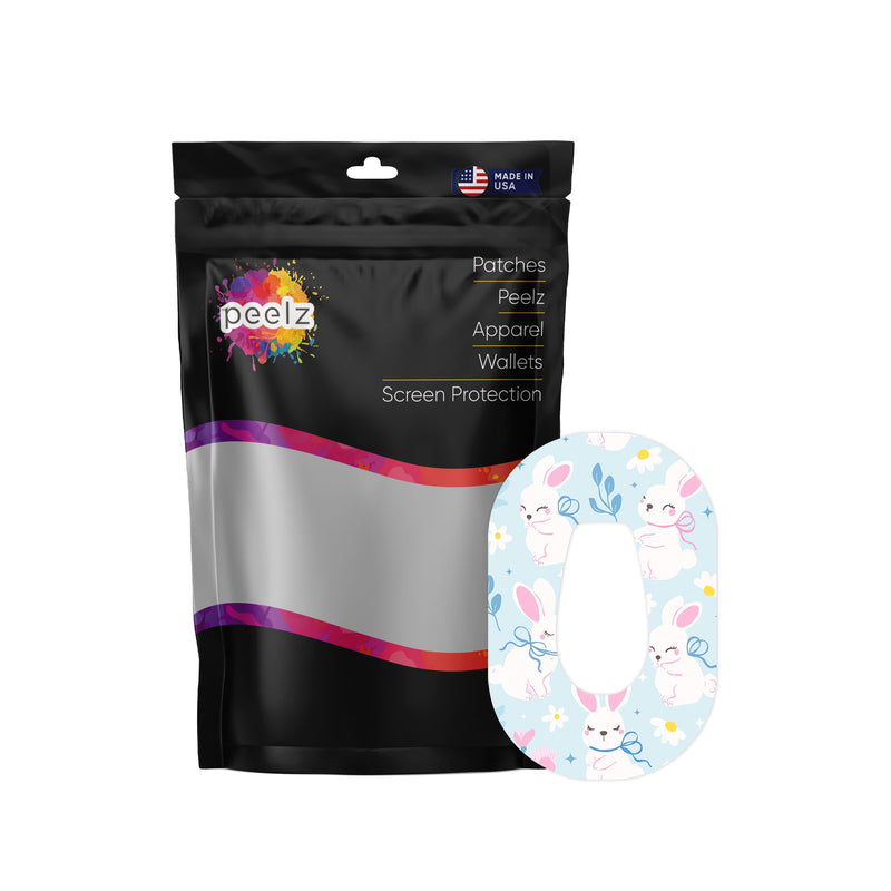 Peelz Sweet Bunnies Dexcom G6 Patch Tape - Pump Peelz Patch Medical Tape White Smoke 12-Pack (Set of 12 Patches),4-Pack (Set of 4 Patches),1-Single (One Patch)