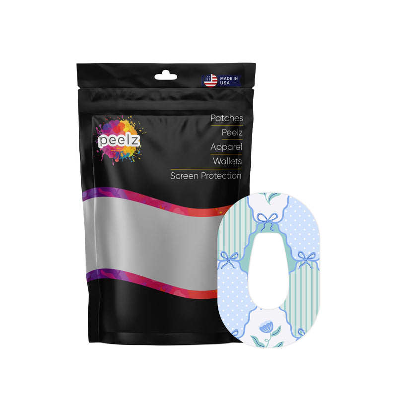 Peelz Cottage Bows Dexcom G6 Patch Tape - Pump Peelz Patch Medical Tape White Smoke 12-Pack (Set of 12 Patches),4-Pack (Set of 4 Patches),1-Single (One Patch)