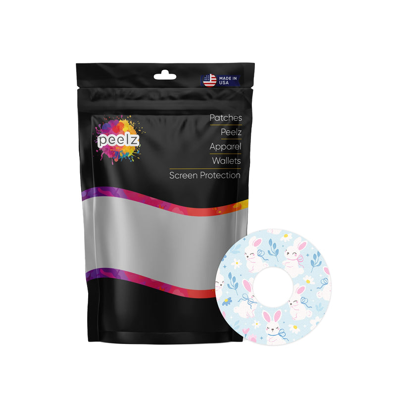 Peelz Sweet Bunnies FreeStyle Libre 3 Plus & Lingo  Patch Tape - Pump Peelz Patch Medical Tape White Smoke 12-Pack (Set of 12 Patches),4-Pack (Set of 4 Patches),1-Single (1 Single Patch)