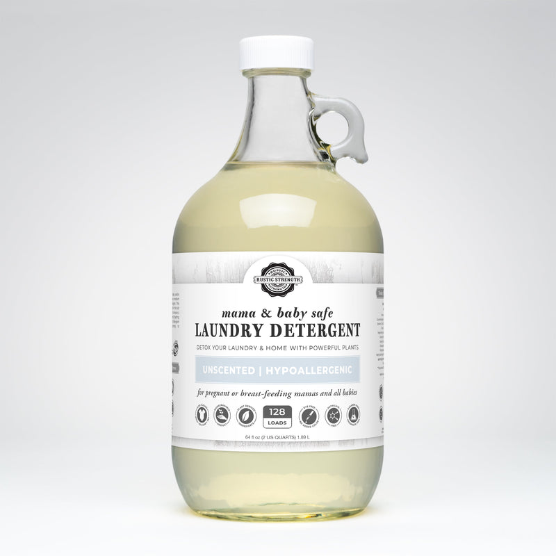 Rustic Strength Laundry Detergent | Mama + Baby Safe Laundry Detergent Lavender Half Gallon Glass