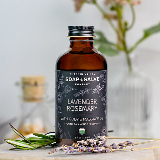 Chagrin Valley Soap & Salve Bath & Body Oil: Lavender Rosemary Body Oil Gray 4 fl oz Glass Bottle