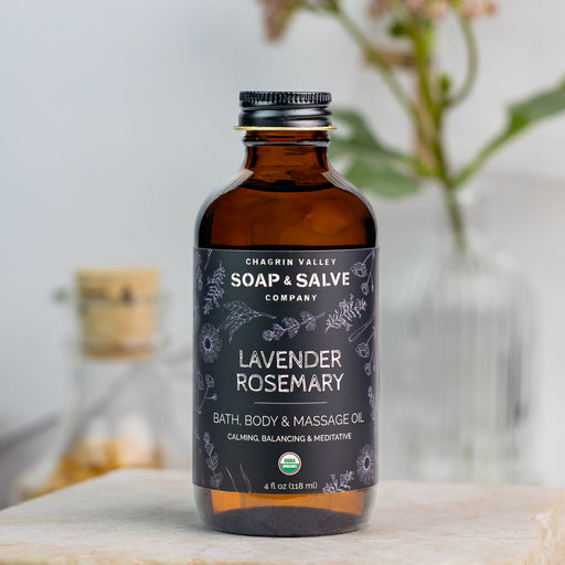 Chagrin Valley Soap & Salve Bath & Body Oil: Lavender Rosemary Body Oil Gray 4 fl oz Glass Bottle