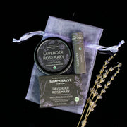 Chagrin Valley Soap & Salve Gift: Soap Sample with Lip Balm & Lotion Bar Gift Dark Gray Lavender Theme