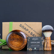 Chagrin Valley Soap & Salve Gift: Wood Shaving Gift Set Gift Dark Slate Gray with Lemon Lime Shave Soap