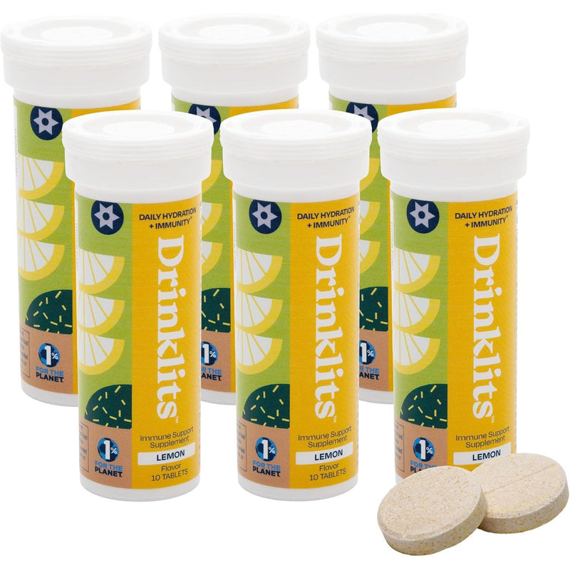 Drinklits Lemon Daily Immune Support Tablets - 6 Tubes | 60 Servings Hydration Electrolyte Tablets White Smoke